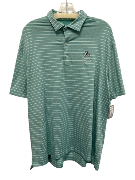 Johnnie O Size XL Green & White Synthetic Striped Athletic Polo Short Sleeve Green & White / XL