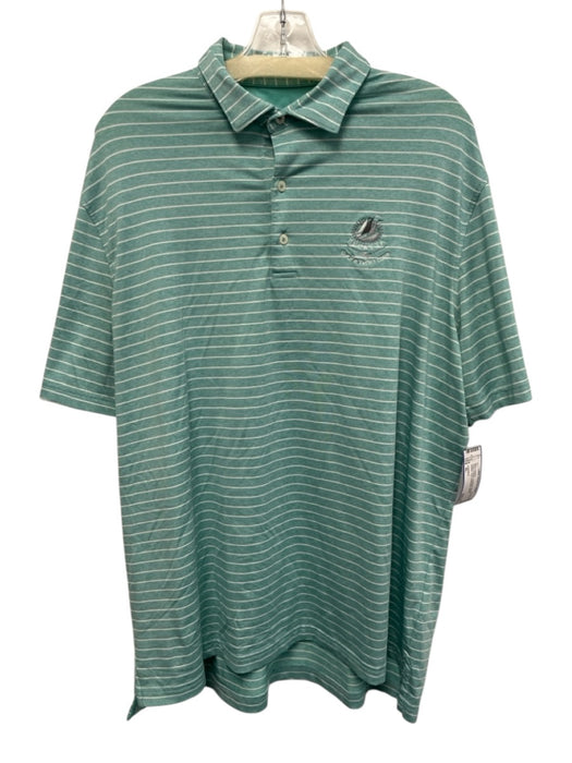 Johnnie O Size XL Green & White Synthetic Striped Athletic Polo Short Sleeve Green & White / XL