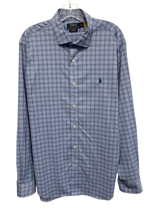 Polo Size XL Blue & White Synthetic Plaid Button Up Athleisure Long Sleeve Shirt Blue & White / XL