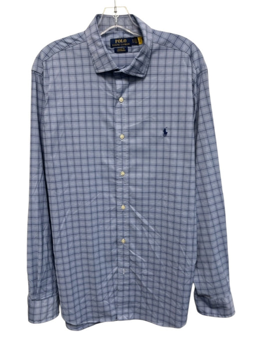 Polo Size XL Blue & White Synthetic Plaid Button Up Athleisure Long Sleeve Shirt Blue & White / XL
