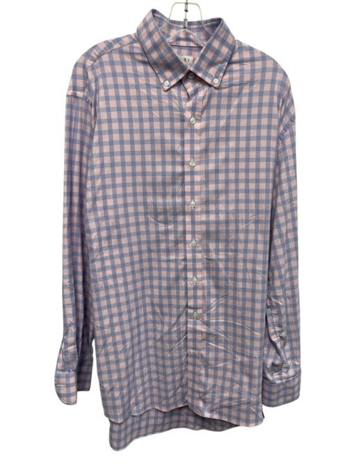 Ledbury Size 17.5 Red & Blue Synthetic Plaid Button Up Men's Long Sleeve Shirt Red & Blue / 17.5