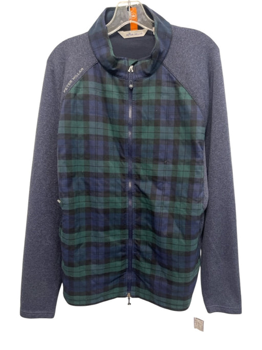 Peter Millar Size XL Green & Blue Synthetic Plaid Zip UP Men's Jacket Green & Blue / XL