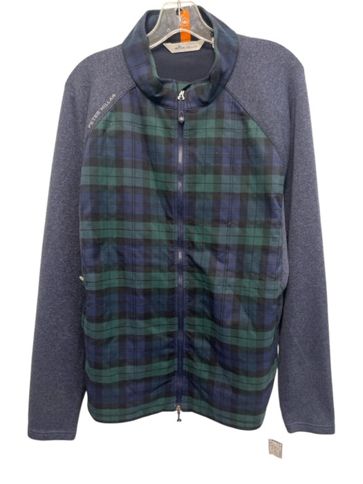Peter Millar Size XL Green & Blue Synthetic Plaid Zip UP Men's Jacket Green & Blue / XL