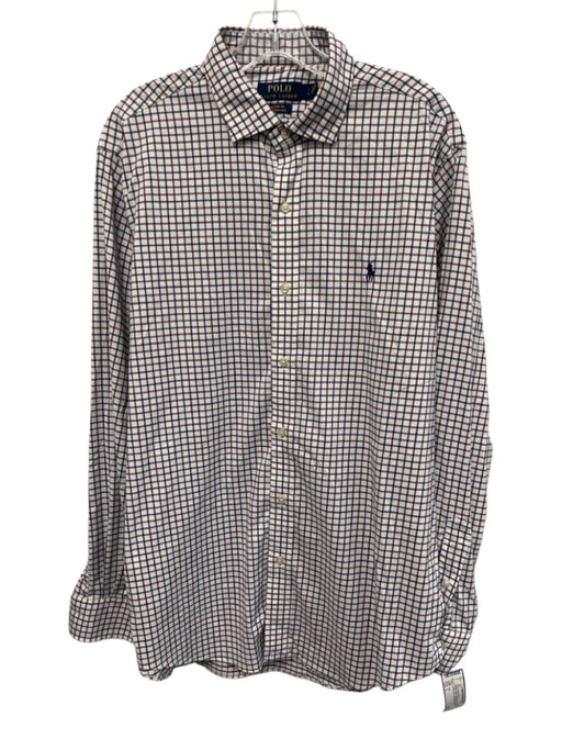 Polo Size L White & Multi Synthetic Grid Button Up Button Down Long Sleeve Shirt White & Multi / L