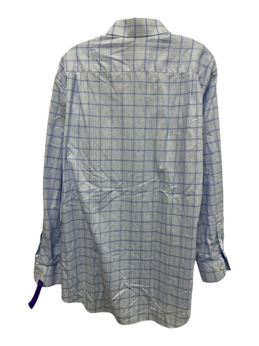 Ledbury Size 17.5 Blue Cotton Plaid Button Up Spread Collar Long Sleeve Shirt Blue / 17.5