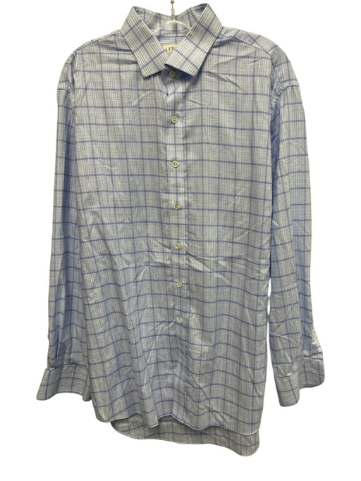 Ledbury Size 17.5 Blue Cotton Plaid Button Up Spread Collar Long Sleeve Shirt Blue / 17.5