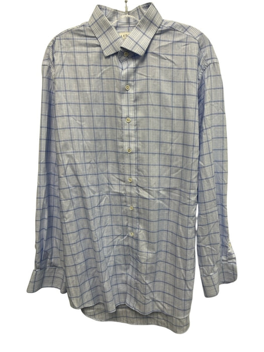 Ledbury Size 17.5 Blue Cotton Plaid Button Up Spread Collar Long Sleeve Shirt Blue / 17.5
