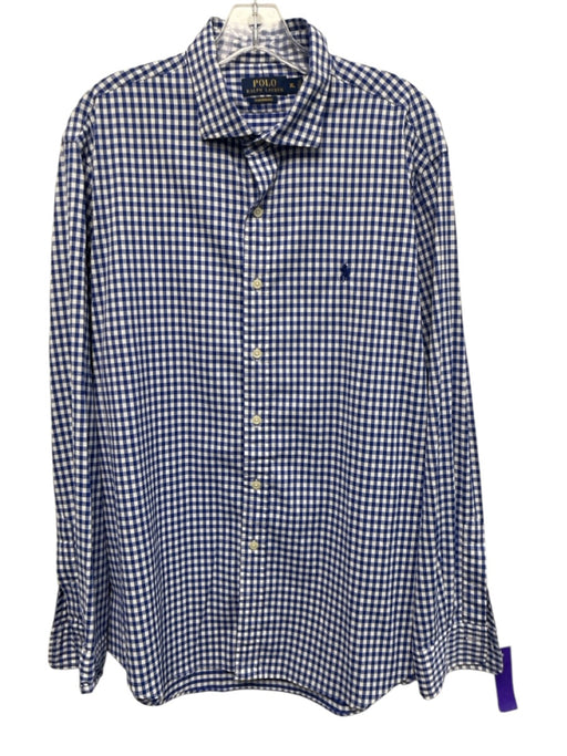 Polo Size XL Blue & White Synthetic Gingham Button Up Men's Long Sleeve Shirt Blue & White / XL
