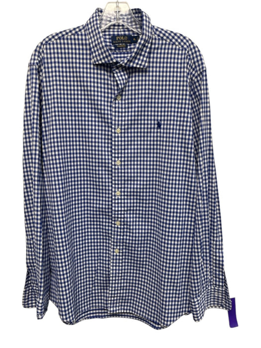 Polo Size XL Blue & White Synthetic Gingham Button Up Men's Long Sleeve Shirt Blue & White / XL