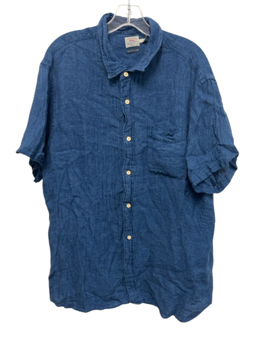 Faherty Size XL Blue Linen Solid Button Up front pocket Men's Short Sleeve Blue / XL