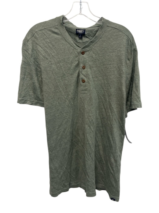 Faherty Size L Green Cotton Blend Solid T shirt Henley Men's Short Sleeve Green / L