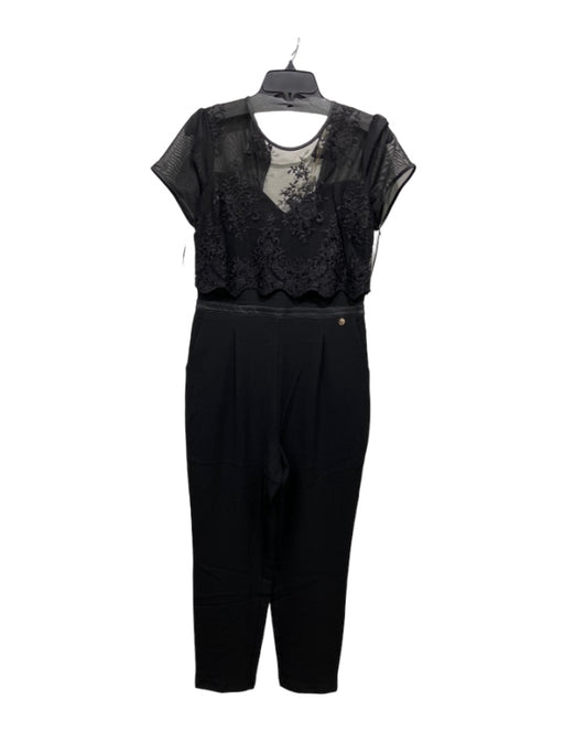 Fracomina Size Medium Black Lace Upper Pop Over Short Sleeve Back Zip Jumpsuit Black / Medium