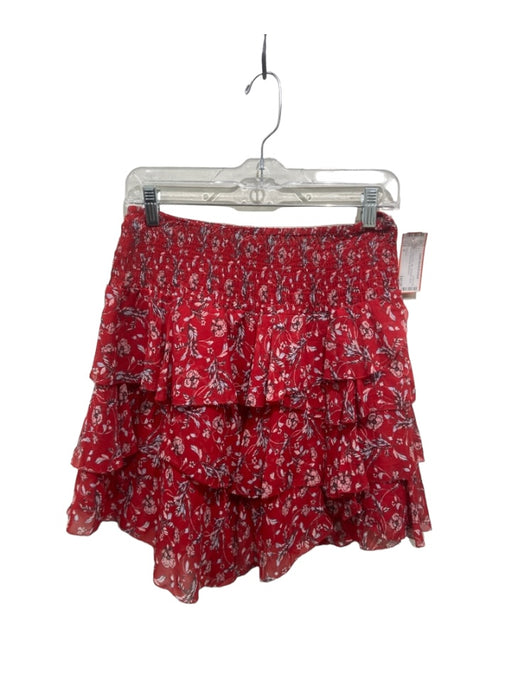 Intermix Size M Red, Blue & Pink Silk Smocked Upper Tiered Floral Mini Skirt Red, Blue & Pink / M