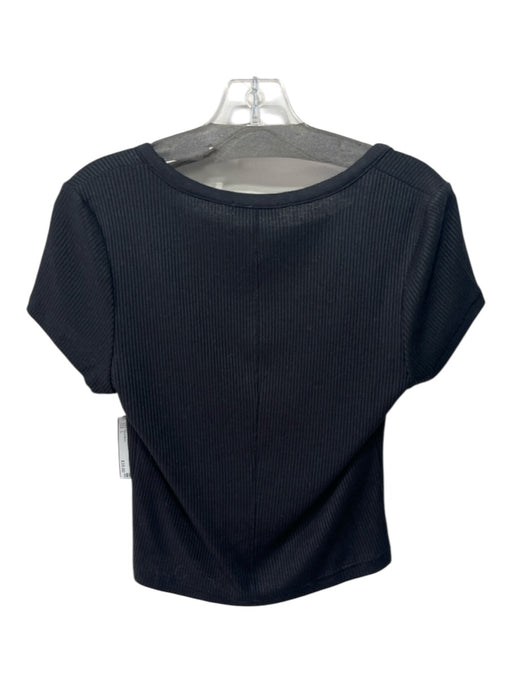 Rag & Bone Size L Black Rayon Blend Scoop Neck Ribbed Knit Button Top Black / L