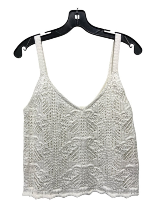 Vince Size L White Cotton Blend Crochet Lace Sleeveless Spaghetti Strap Top White / L