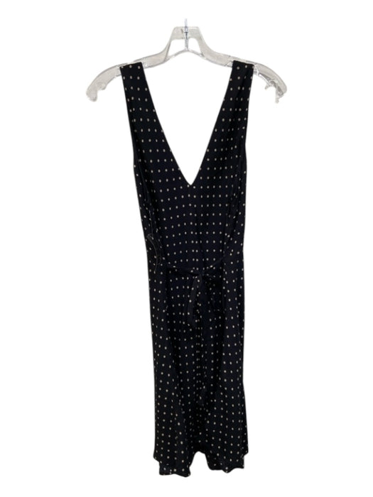 Paige Size 8 Black Viscose V Neck Polka Dot Sash Dress Black / 8