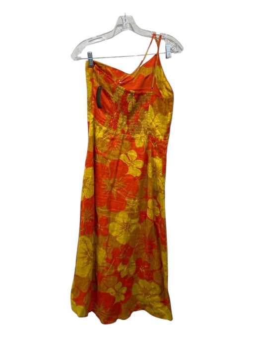 Faithful The Brand Size 6 Yellow & Orange Rayon Floral One Shoulder Midi Dress Yellow & Orange / 6