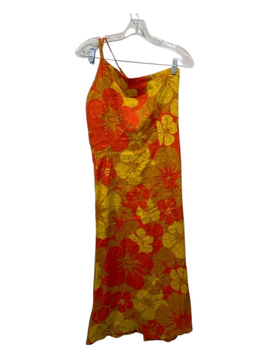 Faithful The Brand Size 6 Yellow & Orange Rayon Floral One Shoulder Midi Dress Yellow & Orange / 6