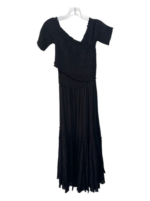 Poupette St. Barth Size S Black Viscose Smocked Criss Cross Maxi Dress Black / S