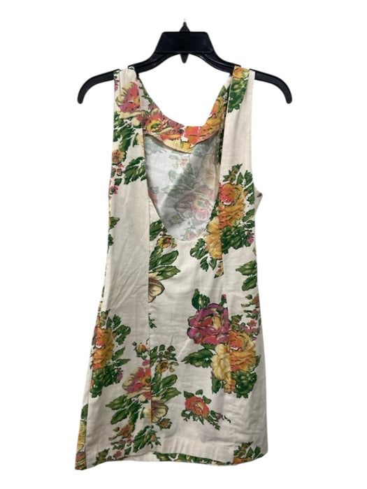 Free People Size XS Cream, Green & Pink Cotton Sleeveless Low Back Dress Cream, Green & Pink / XS