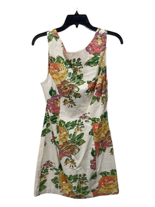 Free People Size XS Cream, Green & Pink Cotton Sleeveless Low Back Dress Cream, Green & Pink / XS