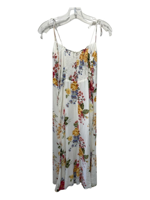 Reformation Size 10 Cream, Red & Multi Viscose Spaghetti Strap Floral Dress Cream, Red & Multi / 10