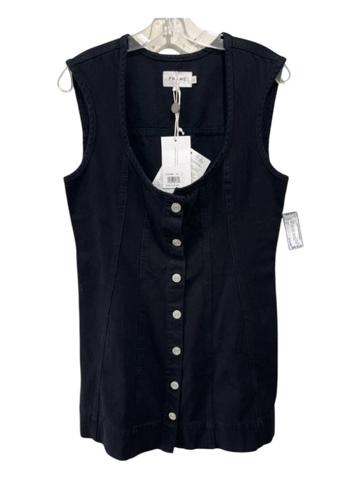 Frame Size 6 Black Cotton Denim Sleeveless Scoop Neck Silver Buttons Dress Black / 6