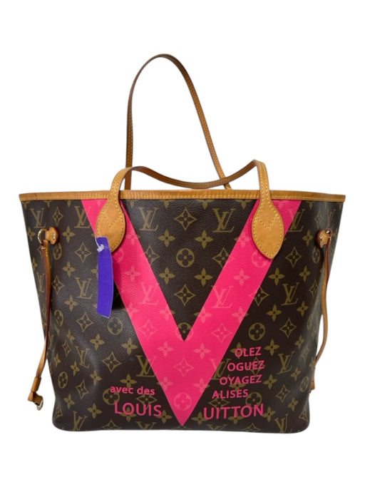 Louis Vuitton Pink, Brown & Tan Coated Canvas Leather trim Monogram Bag Pink, Brown & Tan / Medium