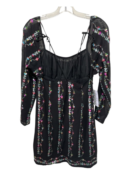 Anna Sui Size 8 Black, Pink & Multi Polyester 3/4 Sleeve Sheer Floral Dress Black, Pink & Multi / 8