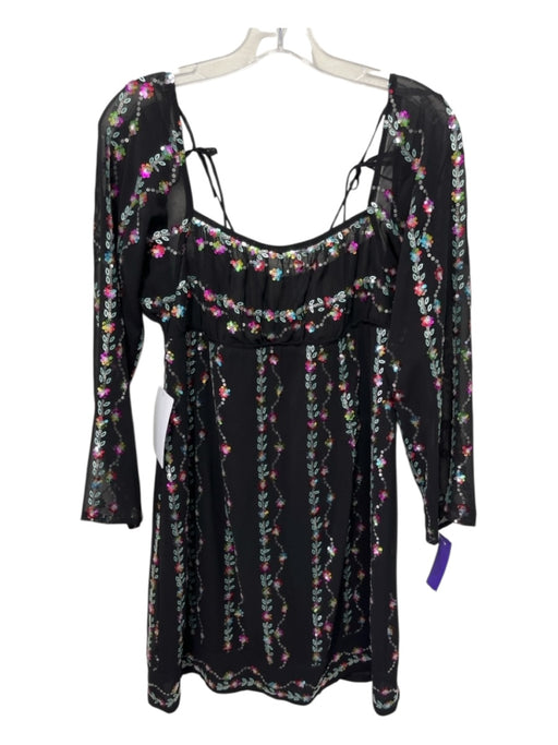 Anna Sui Size 8 Black, Pink & Multi Polyester 3/4 Sleeve Sheer Floral Dress Black, Pink & Multi / 8