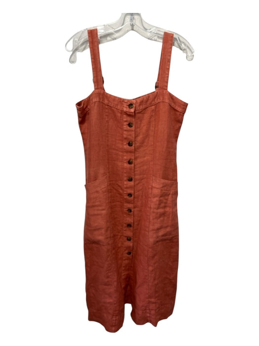 Faherty Size Small Orange Linen Adjustable Strap Tortoise Buttons Paneled Dress Orange / Small
