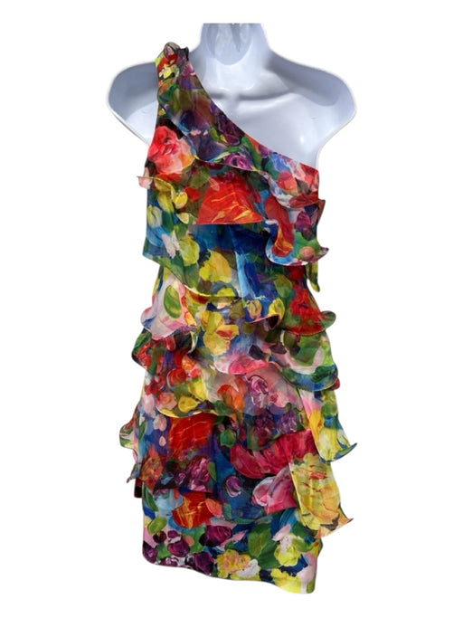Marchesa Notte Size 8 Red, Blue & Mulit Polyester One Shoulder Floral Dress Red, Blue & Mulit / 8