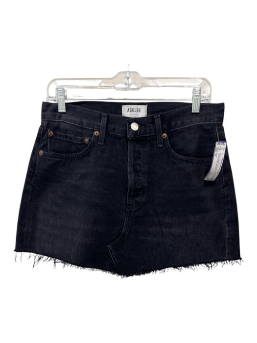 Agolde Size 26 Black Cotton Denim Button Fly 5 Pocket Raw Hem Mini Skirt Black / 26