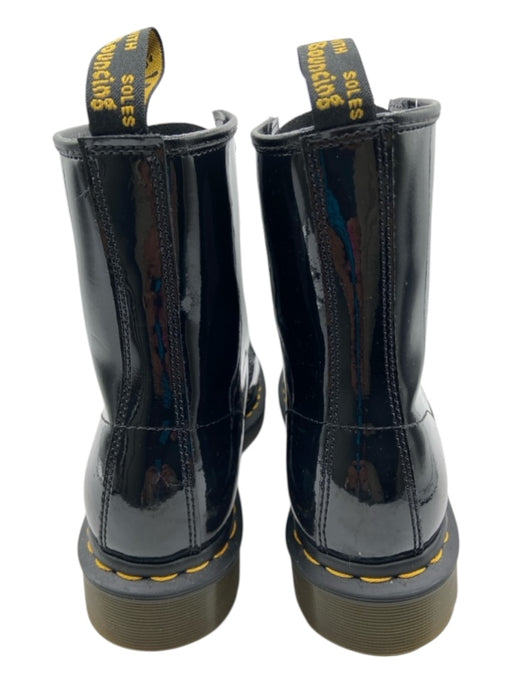 Dr Marten Shoe Size 9 Black Patent Leather round toe lace up Lug Sole Calf Boots Black / 9