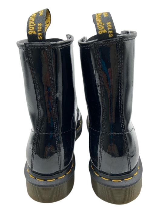 Dr Marten Shoe Size 9 Black Patent Leather round toe lace up Lug Sole Calf Boots Black / 9