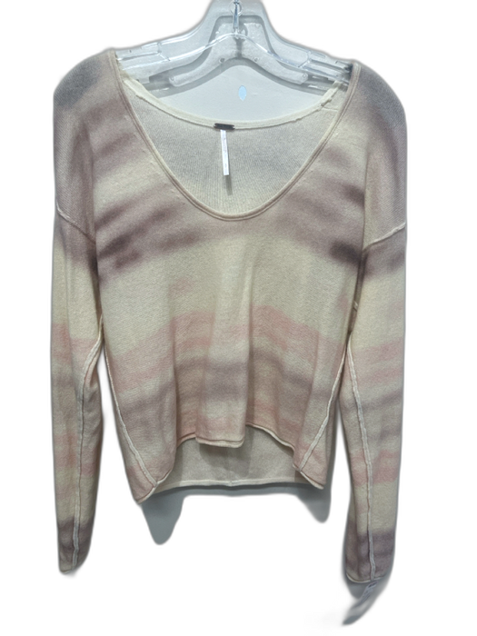 Free People Size S Cream & pink Cashmere Scoop Neck Tie Dye Long Sleeve Sweater Cream & pink / S