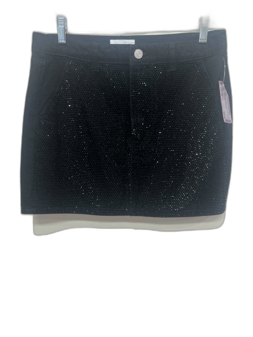 Frame Size 28 Black Cotton Denim Rhinestone Zip Fly Pockets Mini Skirt Black / 28
