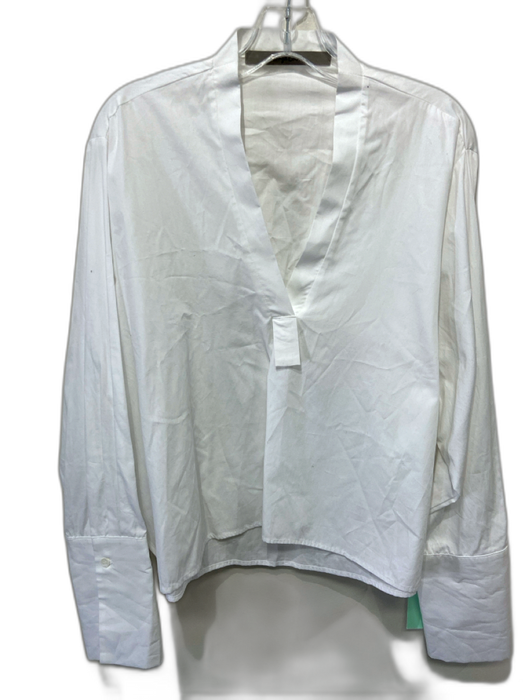 Enya Costa Size Est M White Cotton Long Sleeve V Neck cuffed sleeve Boxy Top White / Est M