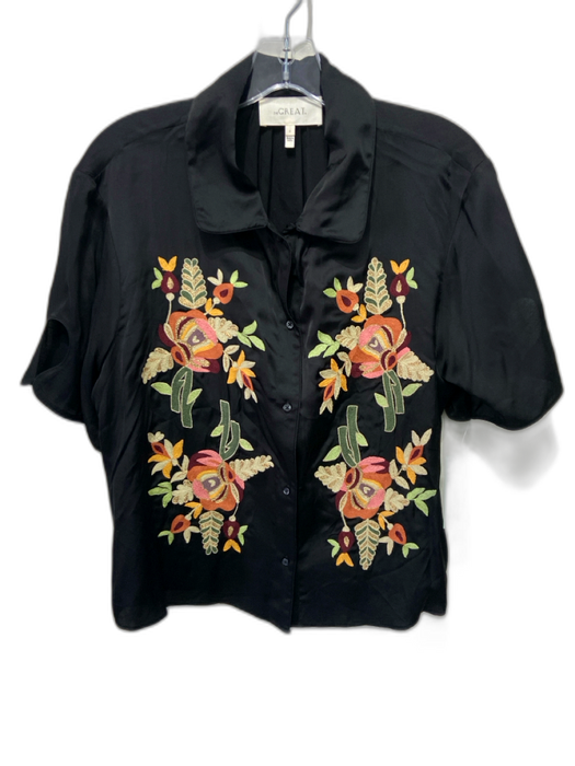 The Great Size XS Black & Multi Viscose & Rayon Embroidered Flowers Collar Top Black & Multi / XS
