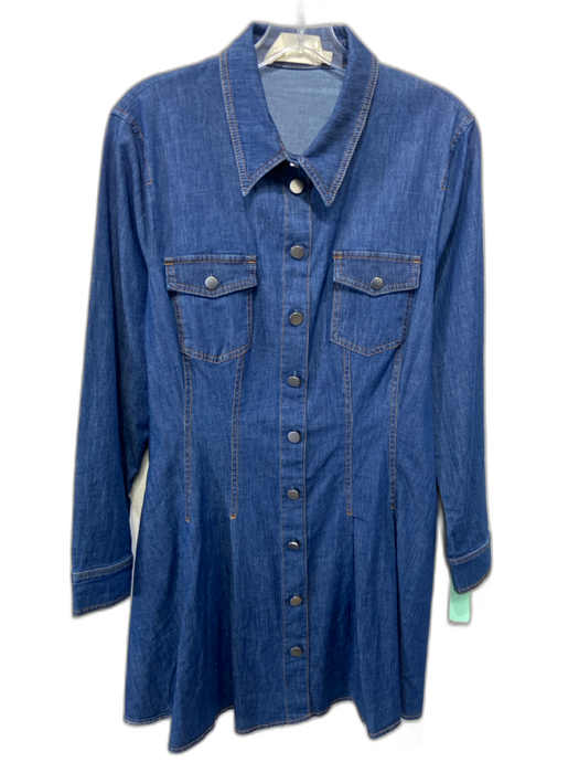 Exquise Size S Blue Cotton Blend Denim Long Sleeve Button Down Collar Dress Blue / S