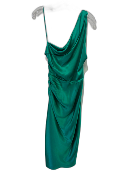 Michelle Mason Size S / 6 Emerald Green Silk One Shoulder Ruched Side Midi Dress Emerald Green / S / 6