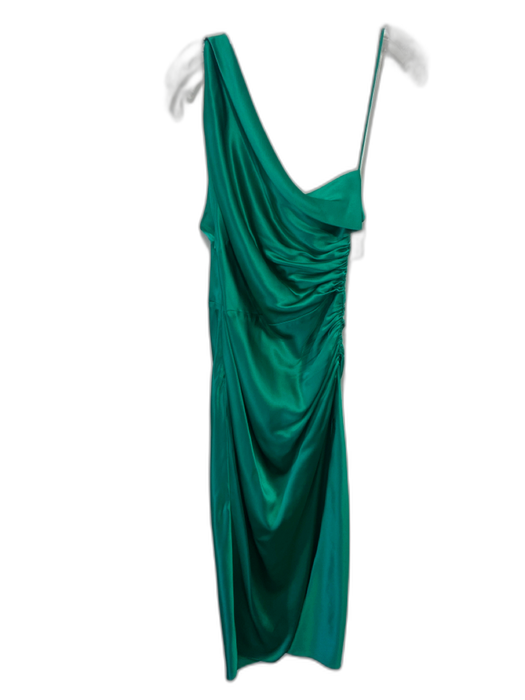 Michelle Mason Size S / 6 Emerald Green Silk One Shoulder Ruched Side Midi Dress Emerald Green / S / 6
