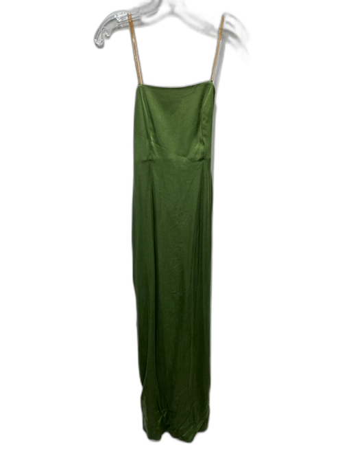 0711 Tbilisi Size M Olive Green & Gold Cupro & Viscose Chain Strap Back Zip Gown Olive Green & Gold / M