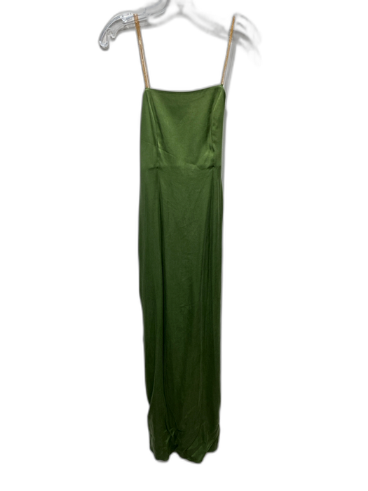 0711 Tbilisi Size M Olive Green & Gold Cupro & Viscose Chain Strap Back Zip Gown Olive Green & Gold / M