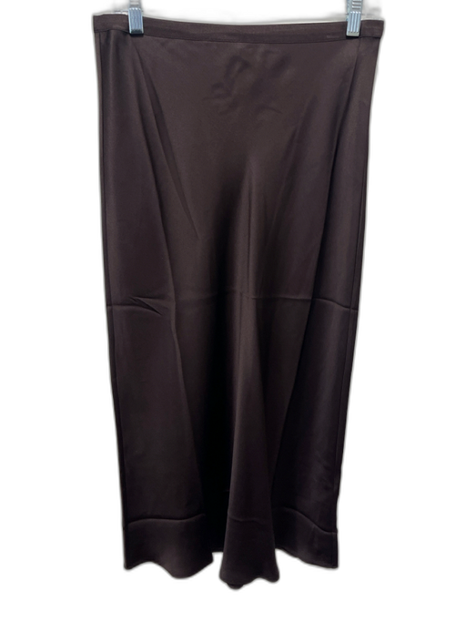 Annie Bing Size M Dark Brown Silk Elastic Waistband Midi Slip Skirt Dark Brown / M