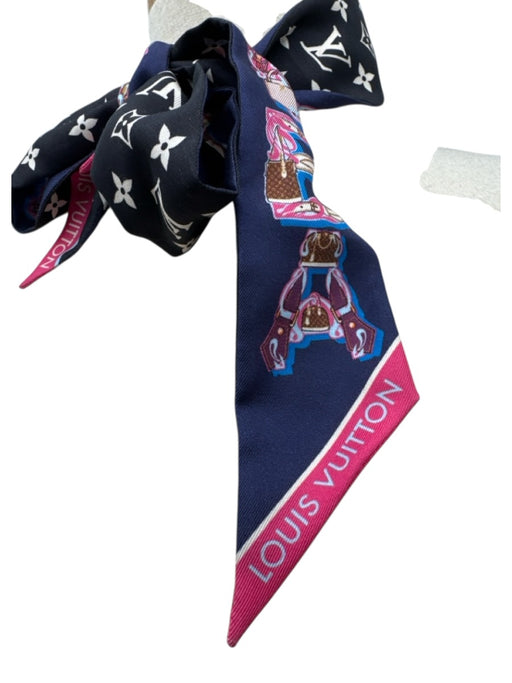 Louis Vuitton Navy Blue, Pink & Multi Silk Bandeau Alphabet Monogram scarf Navy Blue, Pink & Multi