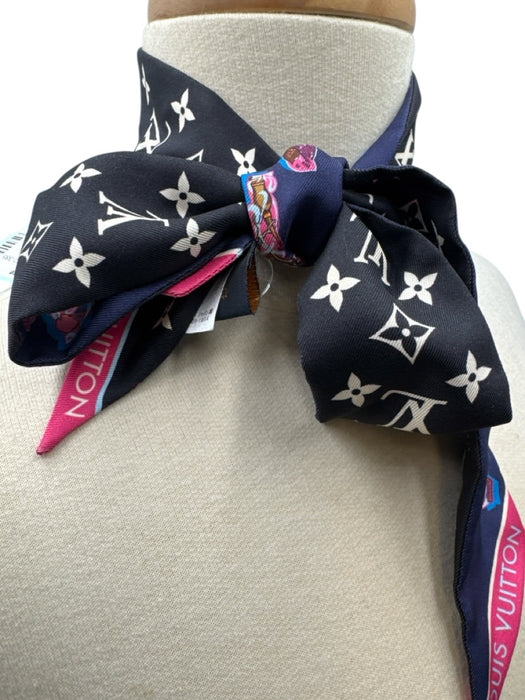 Louis Vuitton Navy Blue, Pink & Multi Silk Bandeau Alphabet Monogram scarf Navy Blue, Pink & Multi