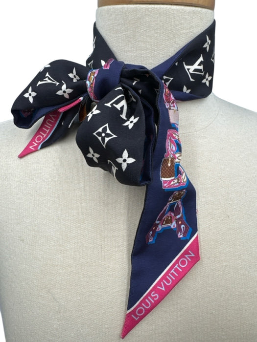 Louis Vuitton Navy Blue, Pink & Multi Silk Bandeau Alphabet Monogram scarf Navy Blue, Pink & Multi