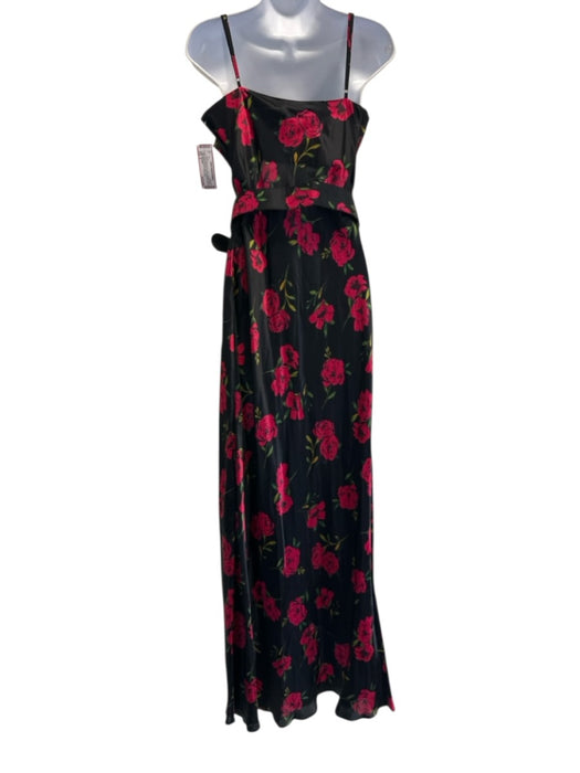 Nicholas Size 6 Black, Pink, Green Viscose & Silk Spaghetti Strap Rose Gown Black, Pink, Green / 6