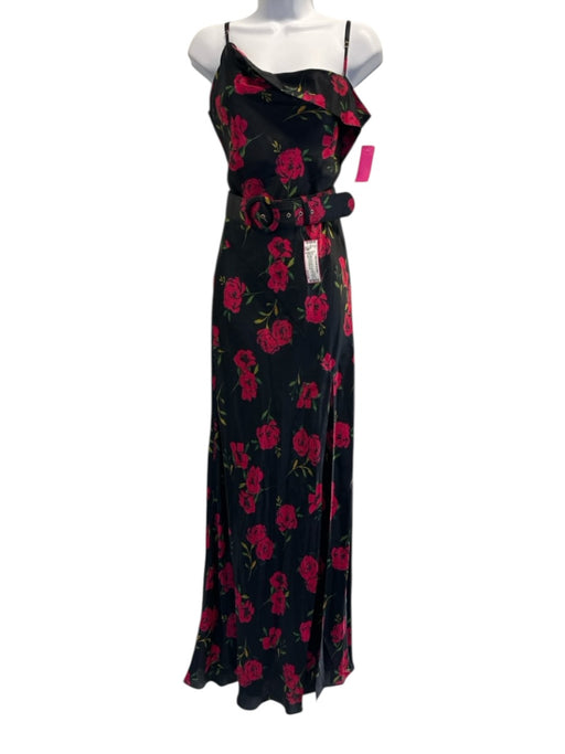 Nicholas Size 6 Black, Pink, Green Viscose & Silk Spaghetti Strap Rose Gown Black, Pink, Green / 6